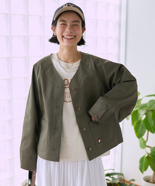 別注 ノーカラーＶネックジャケット＜セットアップ対応＞