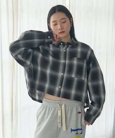 オンブレ チェックシャツ