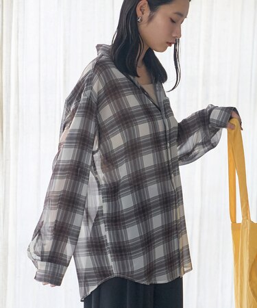 オンブレ シアー チェックシャツ