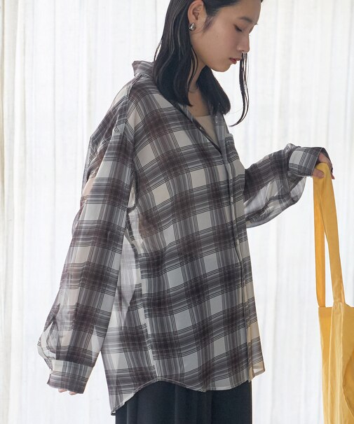 オンブレ シアー チェックシャツ