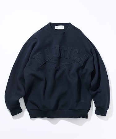 【1月16日12:00発売】【Exclusive】 ダブルネーム アーチロゴ ダンボール クルーネックスウェット