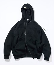 【1月16日12:00発売】【Exclusive】ダブルネーム アーチロゴ ダンボール ジップアップ スウェットフーディ