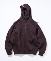 【1月16日12:00発売】【Exclusive】ダブルネーム アーチロゴ ダンボール ジップアップ スウェットフーディ