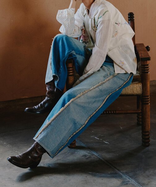 配色カーブデニム