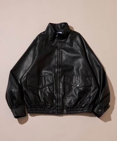 ウォッシュ加工 レザレッド スタンドカラー ジップアップ ショートブルゾン