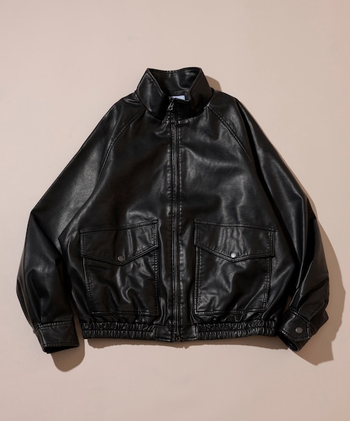 ウォッシュ加工 レザレッド スタンドカラー ジップアップ ショートブルゾン