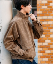 ウォッシュ加工 レザレッド スタンドカラー ジップアップ ショートブルゾン