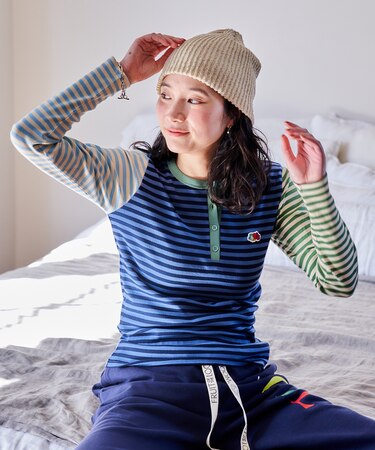 別注 マルチボーダー ヘンリーネック ロンT