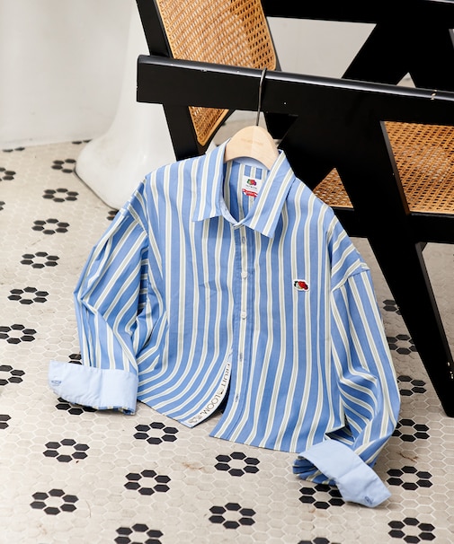 【1月30日12:00～販売開始】別注 マルチカラー 長袖ショートシャツ/ストライプシャツ