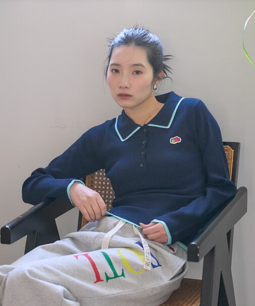 別注 配色レイヤード ポロニット