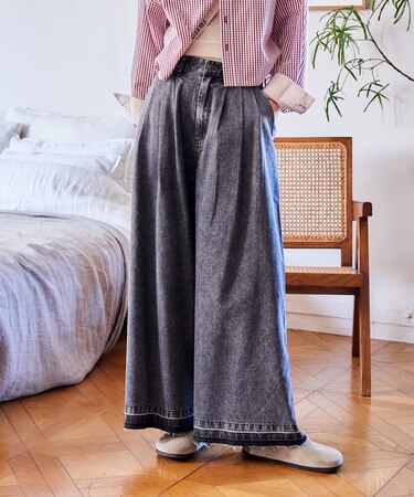 とろみ ワイドデニムパンツ＜セットアップ対応＞