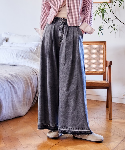 とろみ ワイドデニムパンツ＜セットアップ対応＞