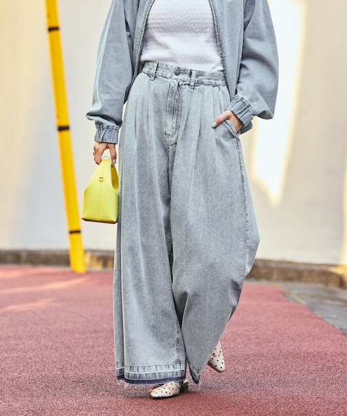 とろみ ワイドデニムパンツ＜セットアップ対応＞