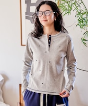 ミニハート刺繍 ヘンリーネック ロンT