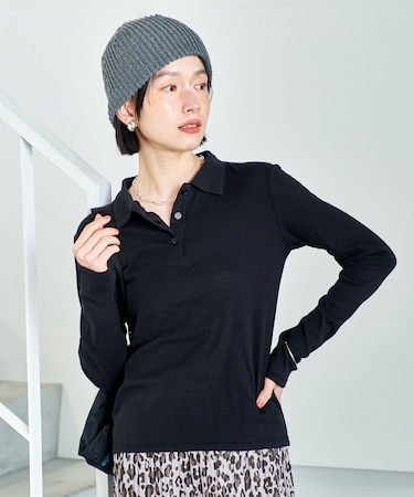 ＜カシミヤ入り＞ガーゼフライス ポロ襟ロンT