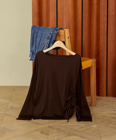 ＜カシミヤ入り＞ガーゼフライス ルーズ ボートネック ロンT