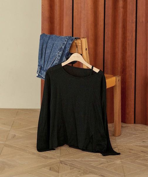 ＜カシミヤ入り＞ガーゼフライス アシンメトリーネック ロンT