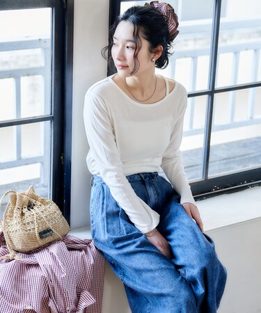 <カシミヤ入り>ガーゼフライス アシンメトリーネック ロンT