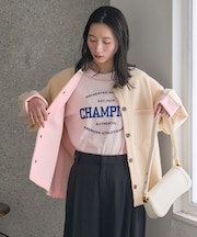 <マシーンウォッシャブル>スウェットライク 配色 カーディガン