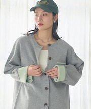 <マシーンウォッシャブル>スウェットライク 配色 カーディガン