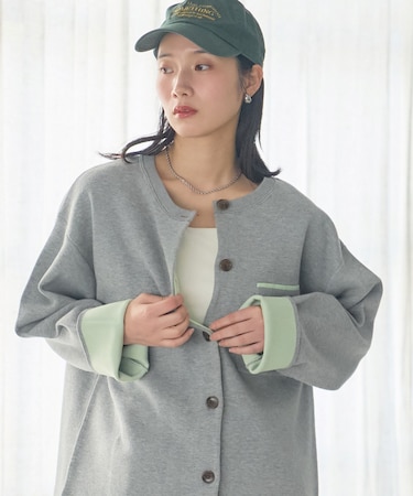 ＜マシーンウォッシャブル＞スウェットライク 配色 カーディガン