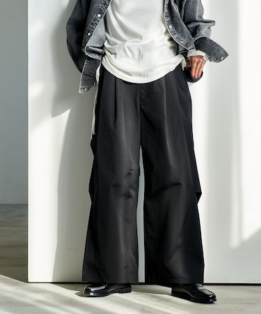 FIT MAGIC マーベルト タックワイドパンツ
