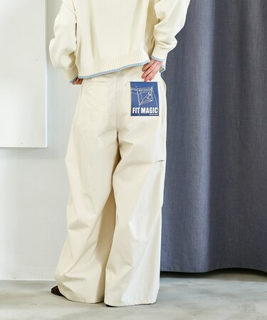FIT MAGIC マーベルト タックワイドパンツ