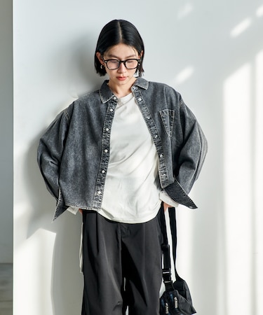 とろみデニムショートシャツ＜セットアップ対応＞