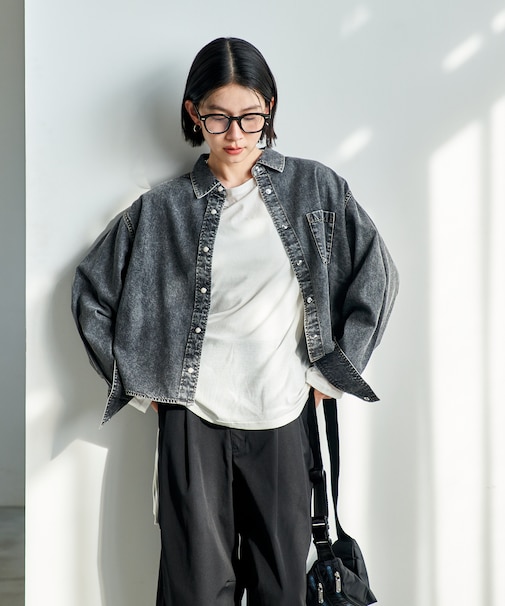 とろみデニムショートシャツ＜セットアップ対応＞