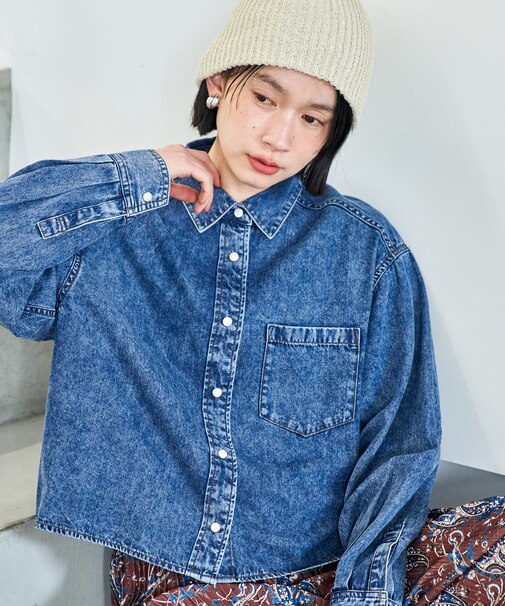 とろみデニムショートシャツ＜セットアップ対応＞