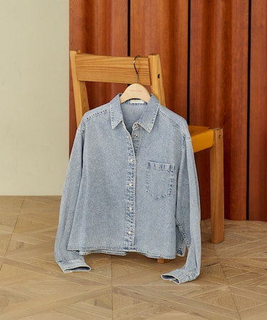 とろみデニムショートシャツ＜セットアップ対応＞