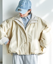 配色 チェック ダブル襟 バルーンコート