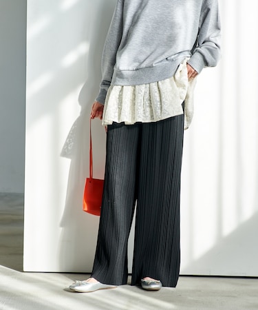 プリーツ プリントパンツ/レオパード柄