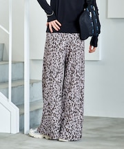 プリーツ プリントパンツ/レオパード柄