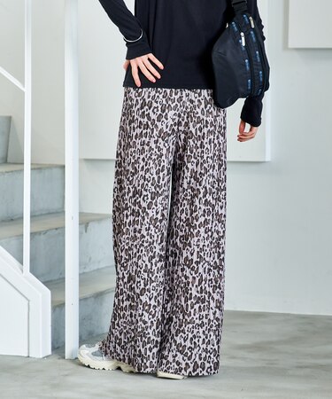 プリーツ プリントパンツ/レオパード柄