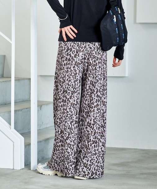 プリーツ プリントパンツ/レオパード柄