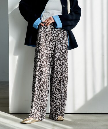 プリーツ プリントパンツ/レオパード柄