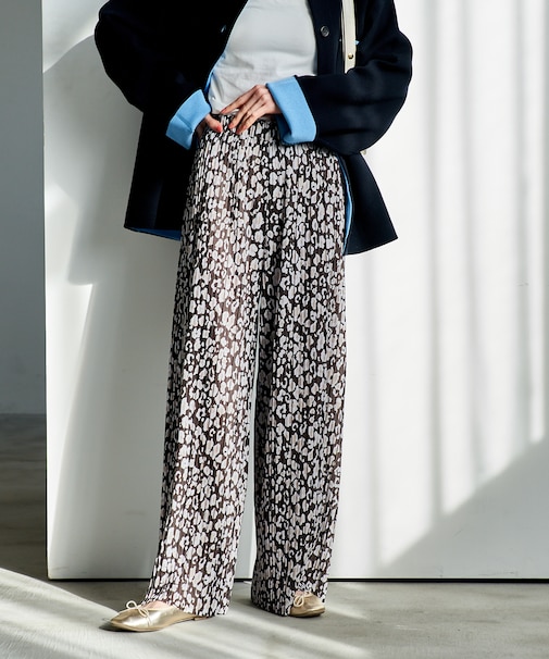 プリーツ プリントパンツ/レオパード柄