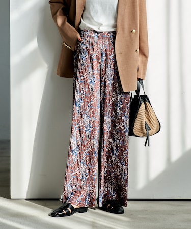 プリーツ プリントパンツ/レオパード柄