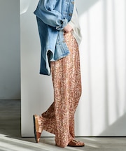 プリーツ プリントパンツ/レオパード柄