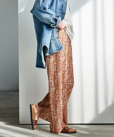 プリーツ プリントパンツ/レオパード柄