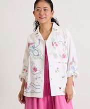 オープンカラー 刺繍 シャツジャケット