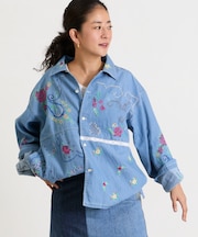 オープンカラー 刺繍 シャツジャケット