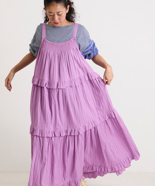 インド ドビー ティアード フリル キャミワンピース