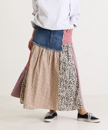 フラワー＆チェックドッキングスカート