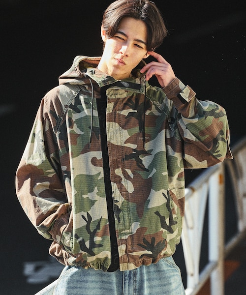 ビッグシルエット リップストップ カモフラージュ柄 スピンドル