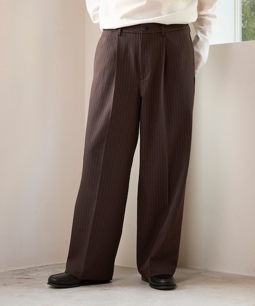 ワイドストレートシルエット ワンタック スラックスパンツ