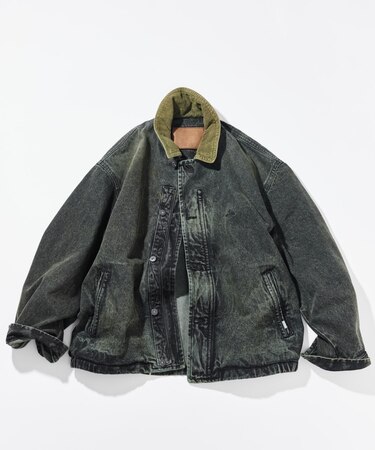 襟コーデュロイ デニム ワークジャケット