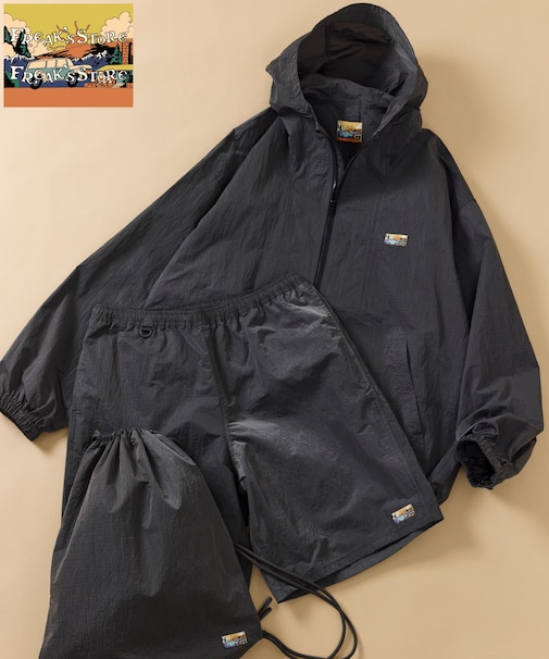 アウトドア リップストップ ナイロン ワンポイントロゴ ジップアップパーカー ショーツ バッグ 3Pセット