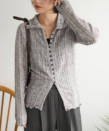 チェック ポコポコ 長袖ブラウス